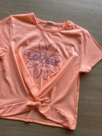 fernandaramoskids com br Blusa Cropped Manga Curta Lovely Laranja Neon1