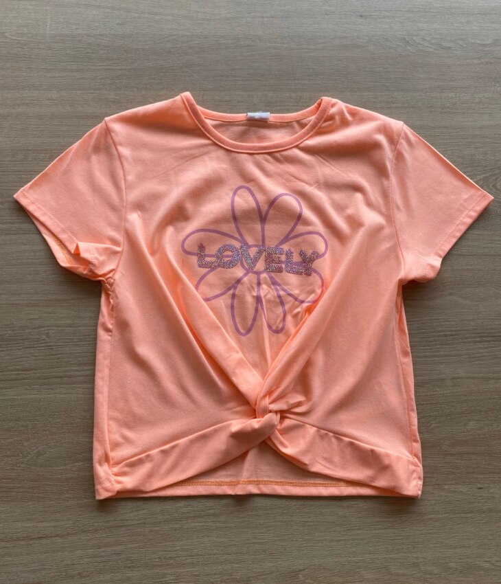 Blusa Cropped Manga Curta Lovely Laranja Neon Fernanda Ramos Kids