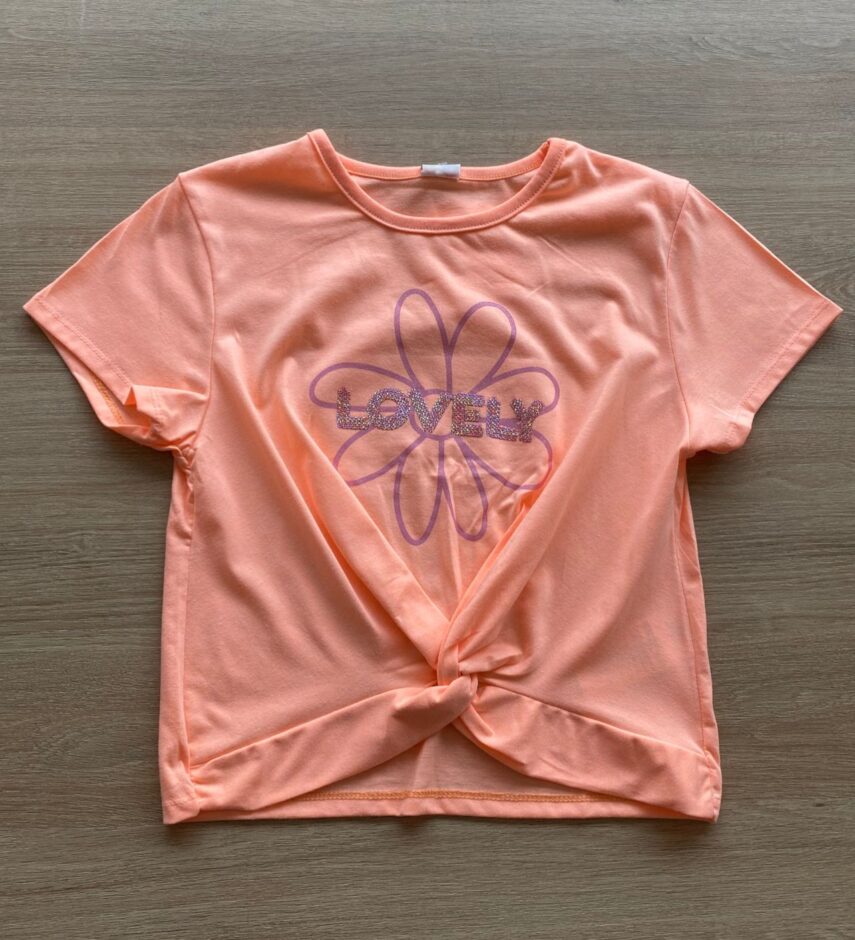 Blusa Cropped Manga Curta Lovely Laranja Neon Fernanda Ramos Kids