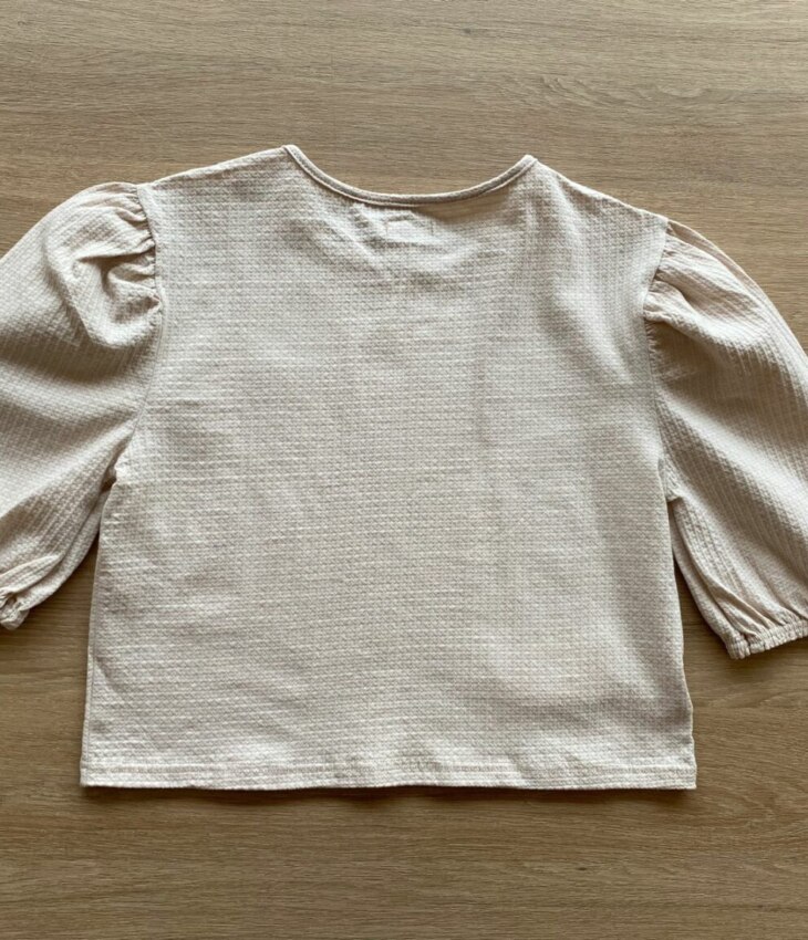 Blusa Cropped Manga Princesa Texturizada Bege Fernanda Ramos Kids
