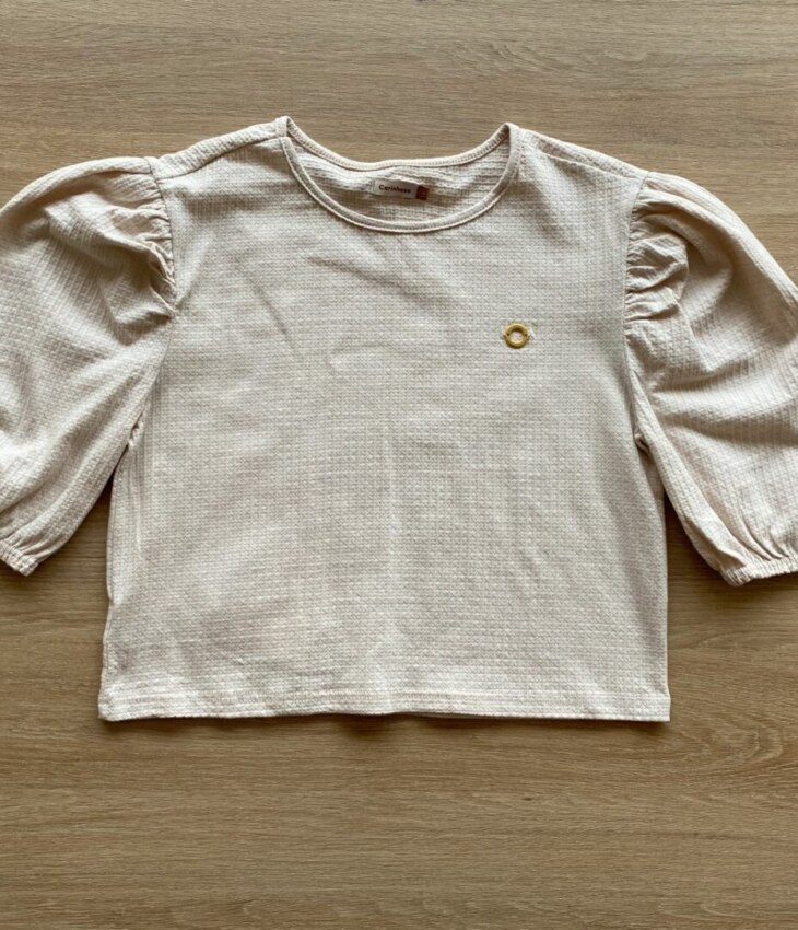 Blusa Cropped Manga Princesa Texturizada Bege Fernanda Ramos Kids