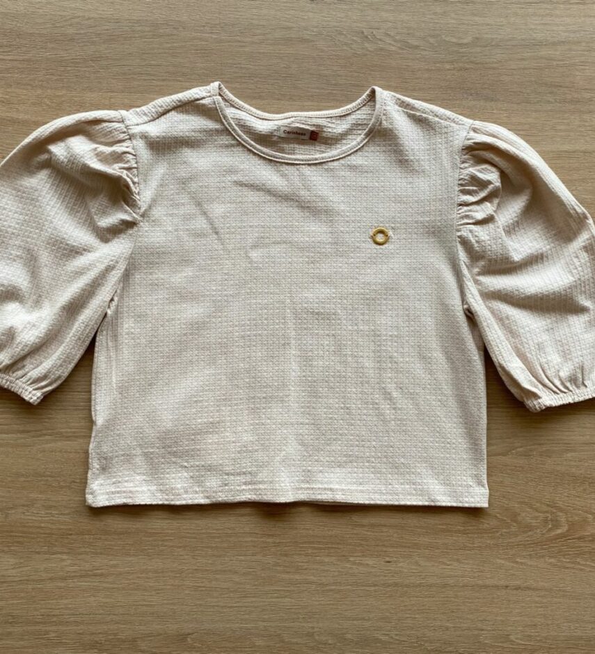 Blusa Cropped Manga Princesa Texturizada Bege Fernanda Ramos Kids
