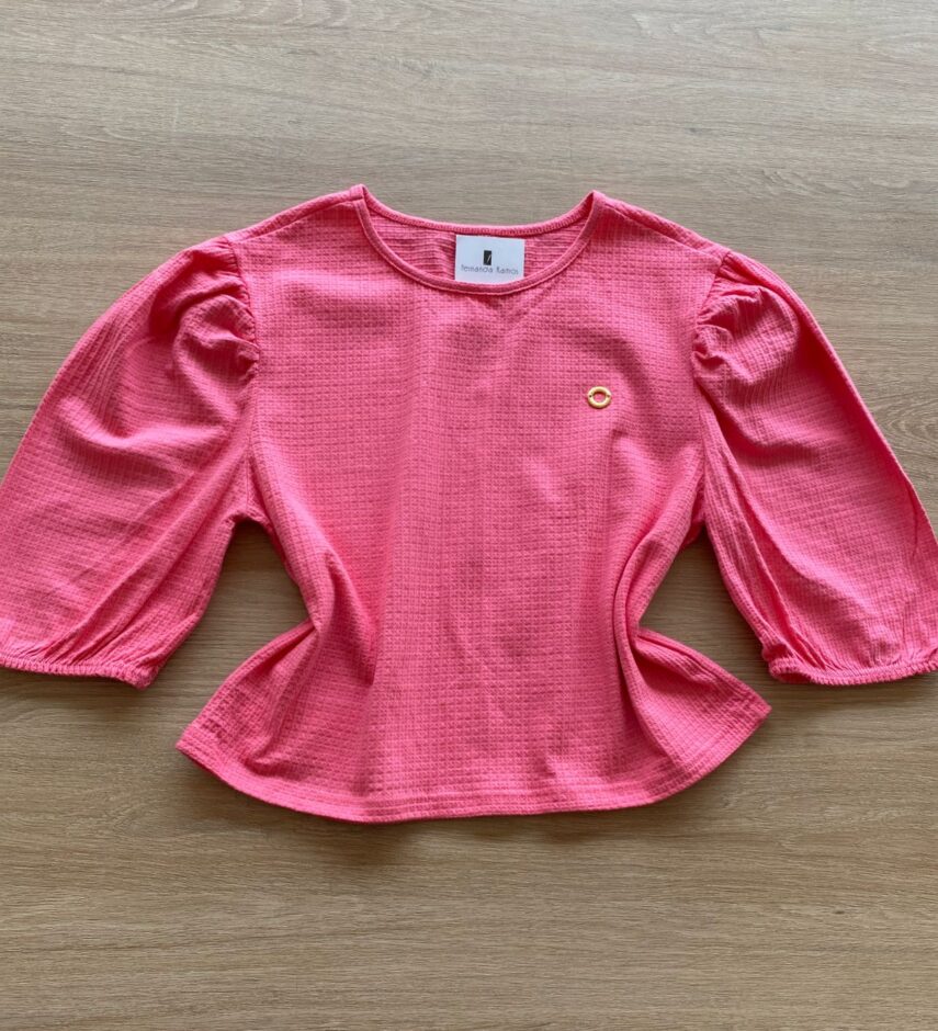 Blusa Cropped Manga Princesa Texturizada Rosa Fernanda Ramos Kids