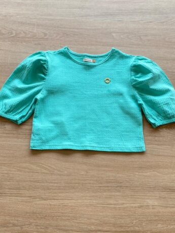 Blusa Cropped Manga Princesa Texturizada Verde Água Fernanda Ramos Kids