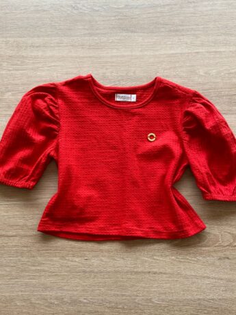 Blusa Cropped Manga Princesa Texturizada Vermelha Fernanda Ramos Kids