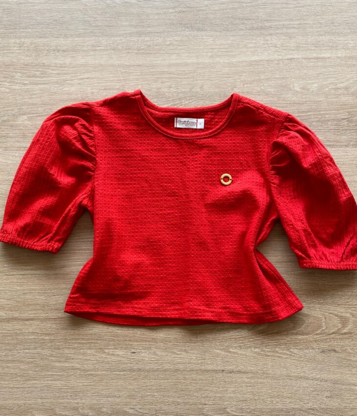 Blusa Cropped Manga Princesa Texturizada Vermelha Fernanda Ramos Kids
