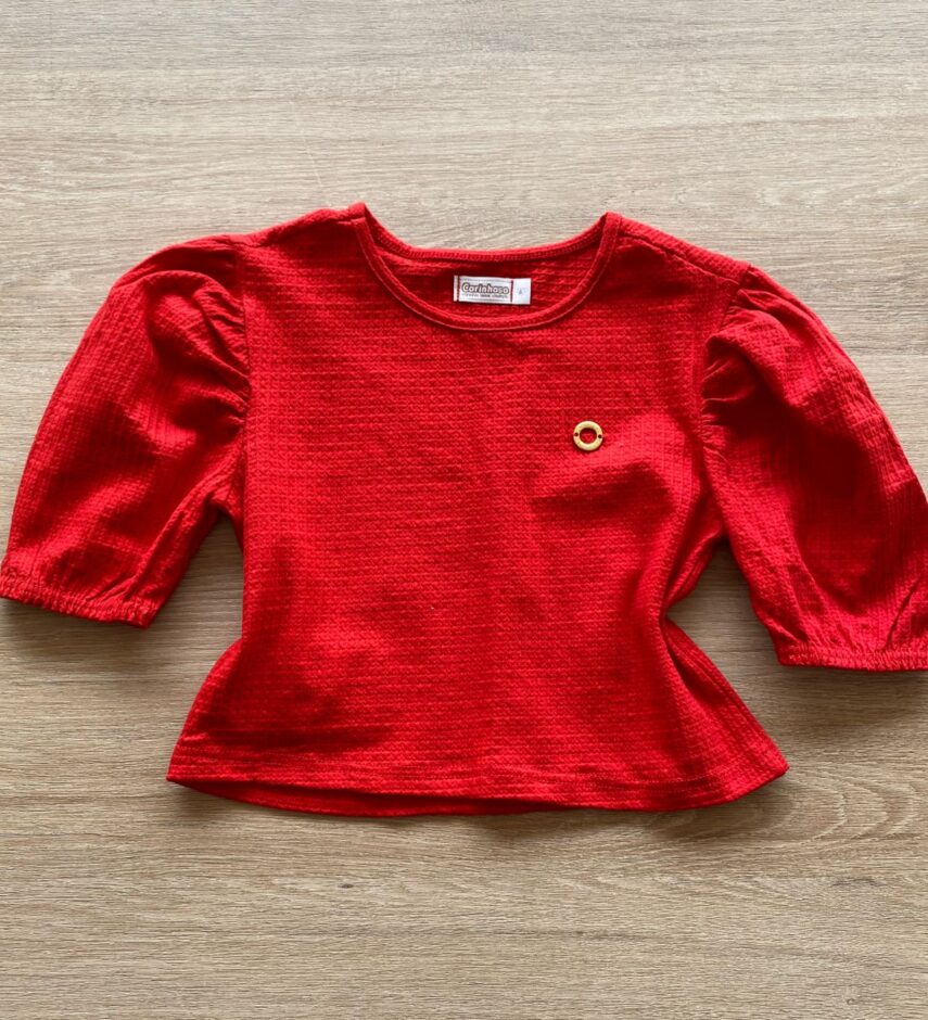 Blusa Cropped Manga Princesa Texturizada Vermelha Fernanda Ramos Kids