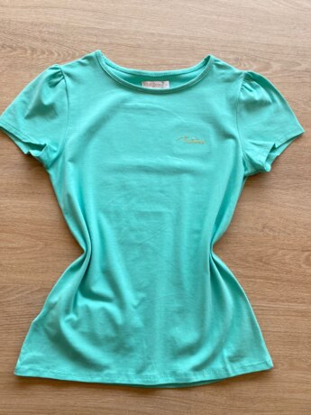 Blusa Manga Curta Infantil Feminina Verde Água Fernanda Ramos Kids