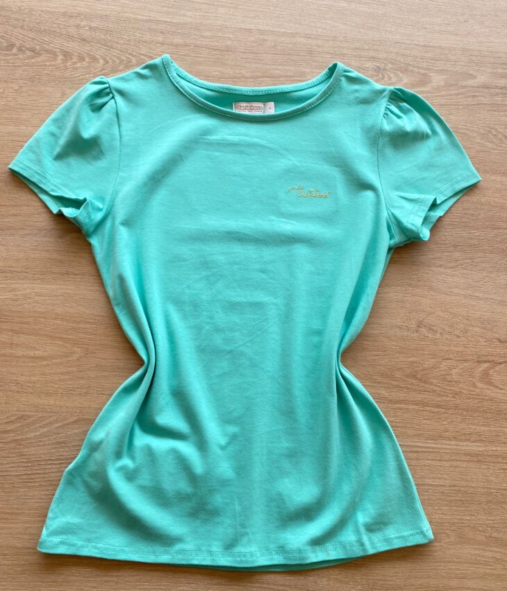 Blusa Manga Curta Infantil Feminina Verde Água Fernanda Ramos Kids