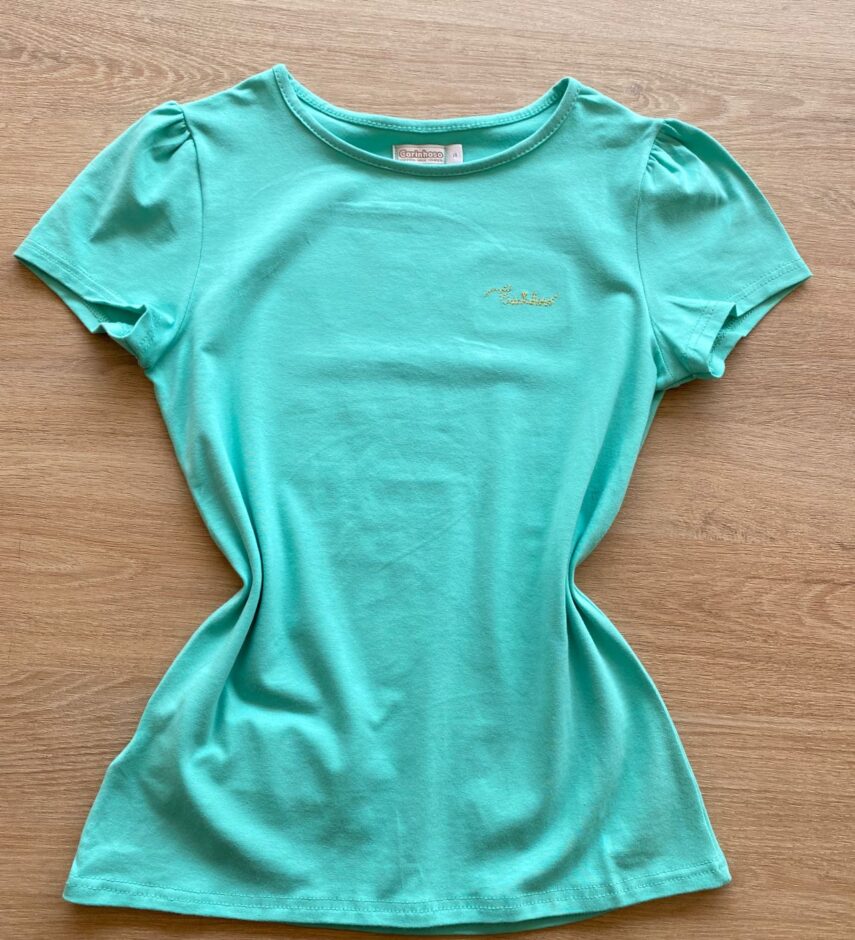 Blusa Manga Curta Infantil Feminina Verde Água Fernanda Ramos Kids
