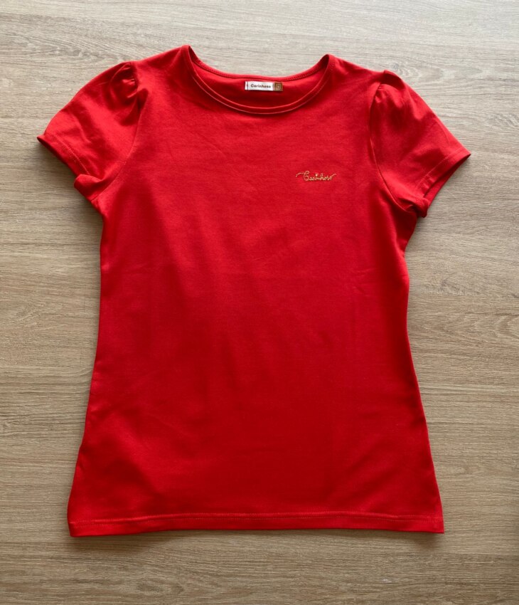 Blusa Manga Curta Infantil Feminina Vermelha Fernanda Ramos Kids