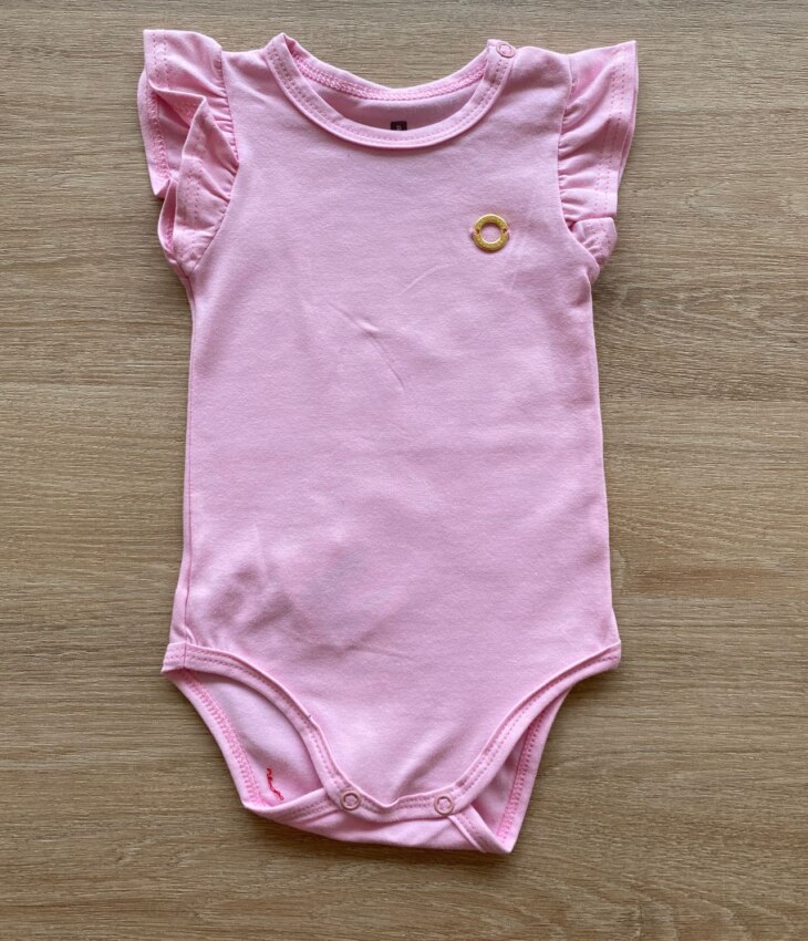 Body Infantil Feminino Básico Manga com Babado Rosa Fernanda Ramos Kids
