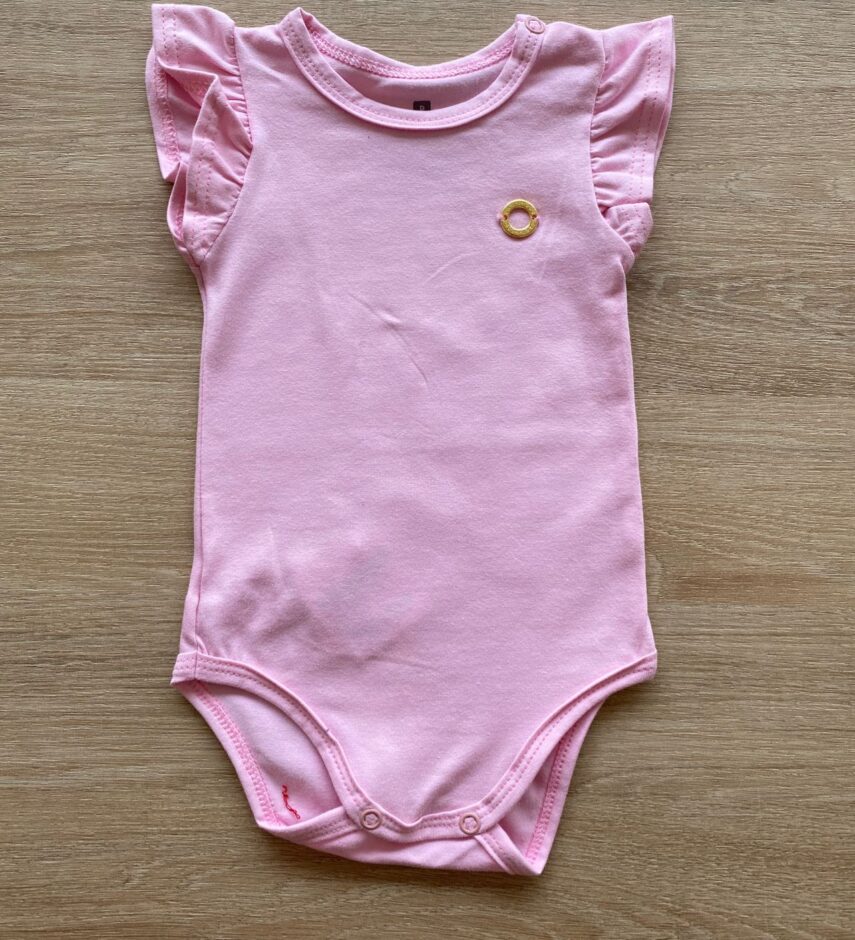 Body Infantil Feminino Básico Manga com Babado Rosa Fernanda Ramos Kids