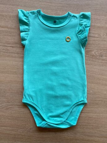 Body Infantil Feminino Básico Manga com Babado Verde Água Fernanda Ramos Kids