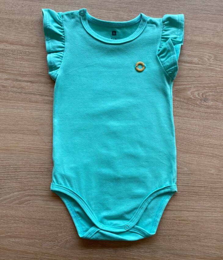 Body Infantil Feminino Básico Manga com Babado Verde Água Fernanda Ramos Kids