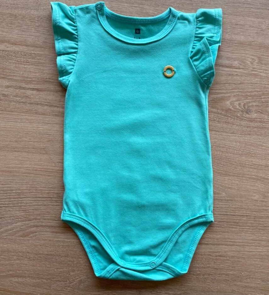 Body Infantil Feminino Básico Manga com Babado Verde Água Fernanda Ramos Kids