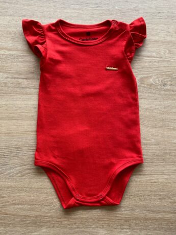 Body Infantil Feminino Básico Manga com Babado Vermelho Fernanda Ramos Kids