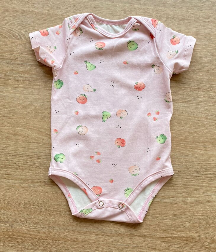 Body Infantil Feminino Rosa Estampado de Frutinhas Fernanda Ramos Kids