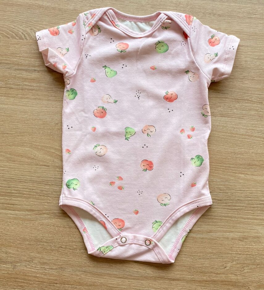 Body Infantil Feminino Rosa Estampado de Frutinhas Fernanda Ramos Kids