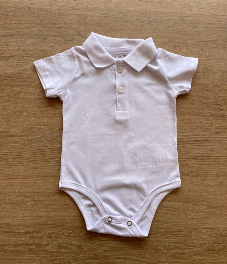 Body Infantil Manga Curta Gola Polo Branco Fernanda Ramos Kids