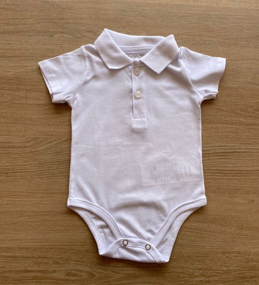 Body Infantil Manga Curta Gola Polo Branco Fernanda Ramos Kids