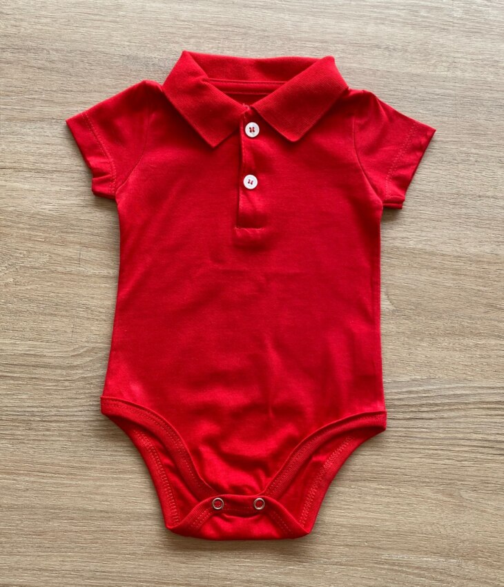 Body Infantil Manga Curta Gola Polo Vermelho Fernanda Ramos Kids