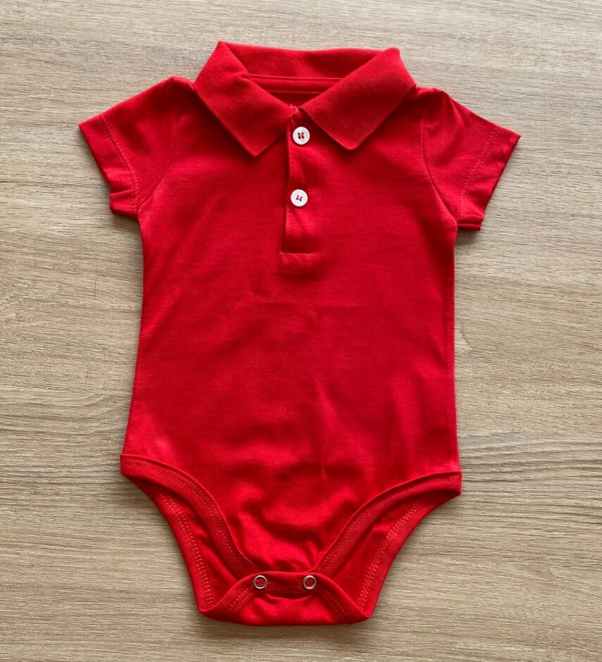 Body Infantil Manga Curta Gola Polo Vermelho Fernanda Ramos Kids