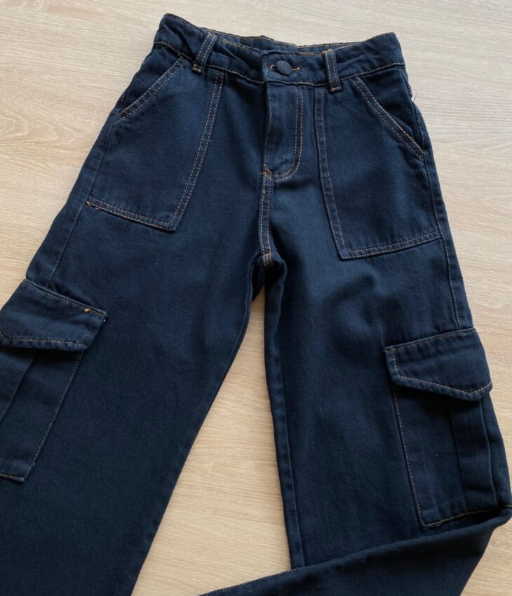 fernandaramoskids com br Calça Cargo Infantil Feminina Jeans Lavagem Escura1