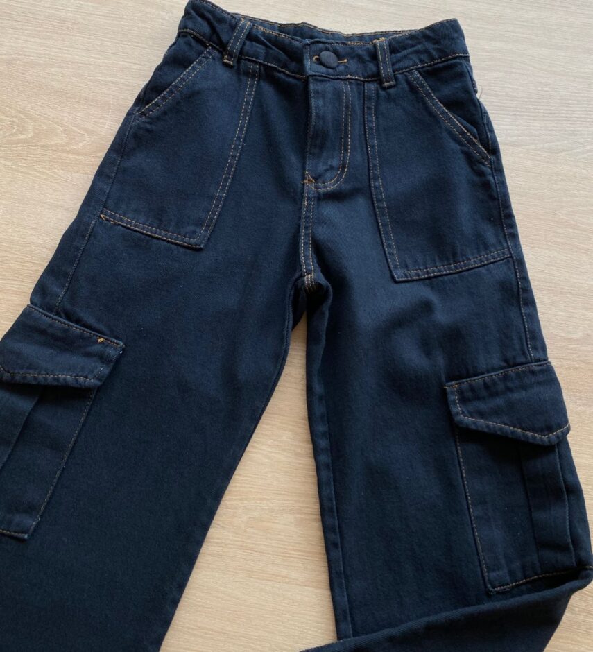 fernandaramoskids com br Calça Cargo Infantil Feminina Jeans Lavagem Escura1