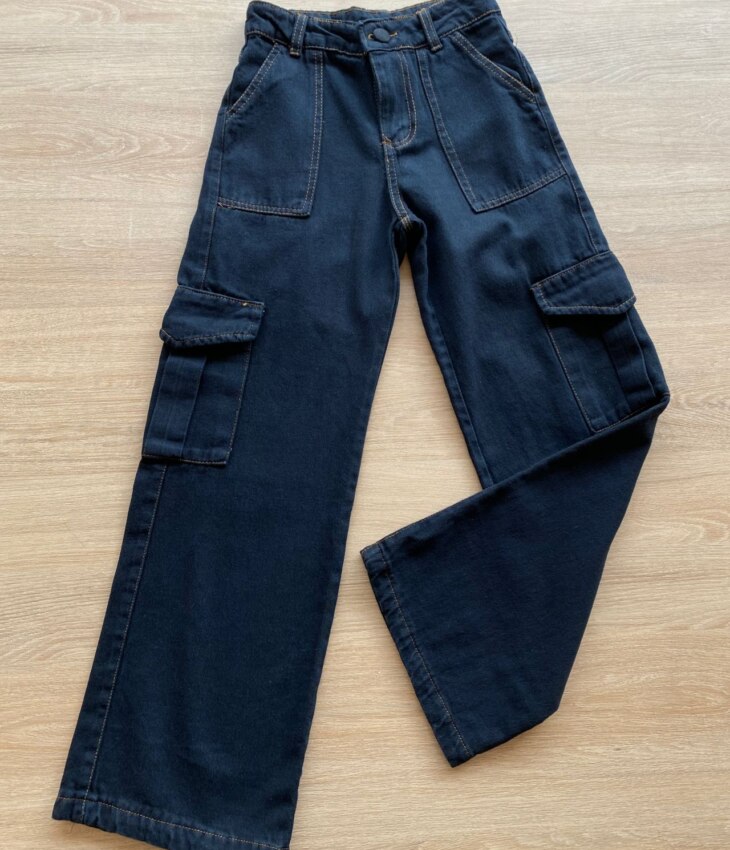 Calça Cargo Infantil Feminina Jeans Lavagem Escura Fernanda Ramos Kds