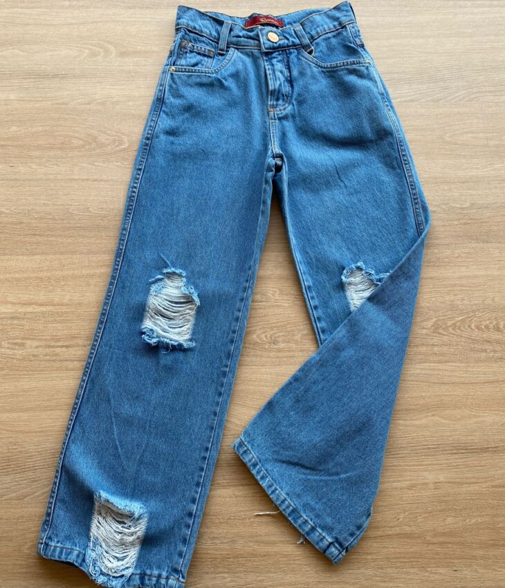 fernandaramoskids com br Calça Jeans Juvenil Feminina Wide Leg com Destroyed1