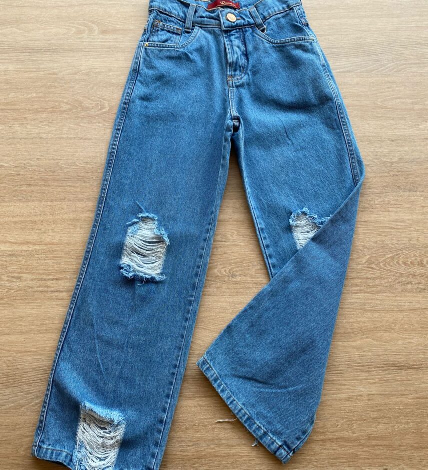 fernandaramoskids com br Calça Jeans Juvenil Feminina Wide Leg com Destroyed1