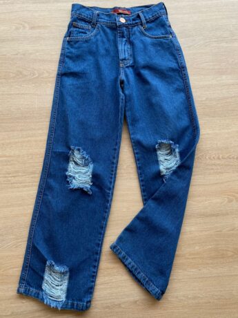 fernandaramoskids com br Calça Juvenil Feminina Jeans Wide Leg com Destroyed1