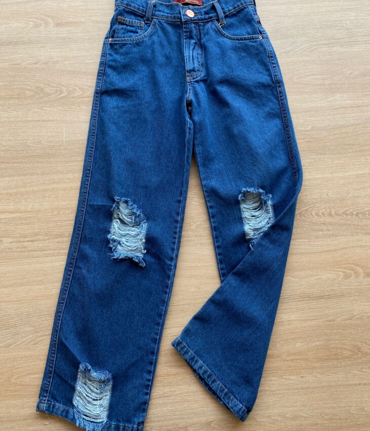 fernandaramoskids com br Calça Juvenil Feminina Jeans Wide Leg com Destroyed1