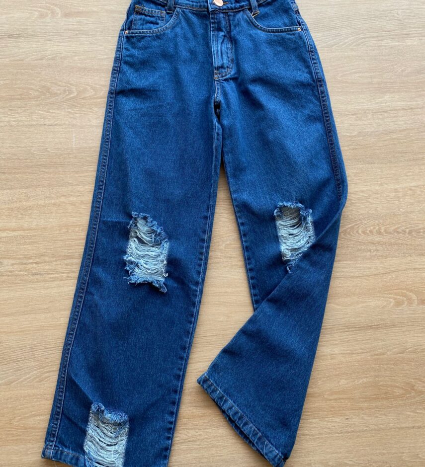 fernandaramoskids com br Calça Juvenil Feminina Jeans Wide Leg com Destroyed1
