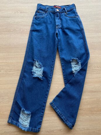 Calça Juvenil Feminina Jeans Wide Leg com Destroyed Fernanda Ramos Kids