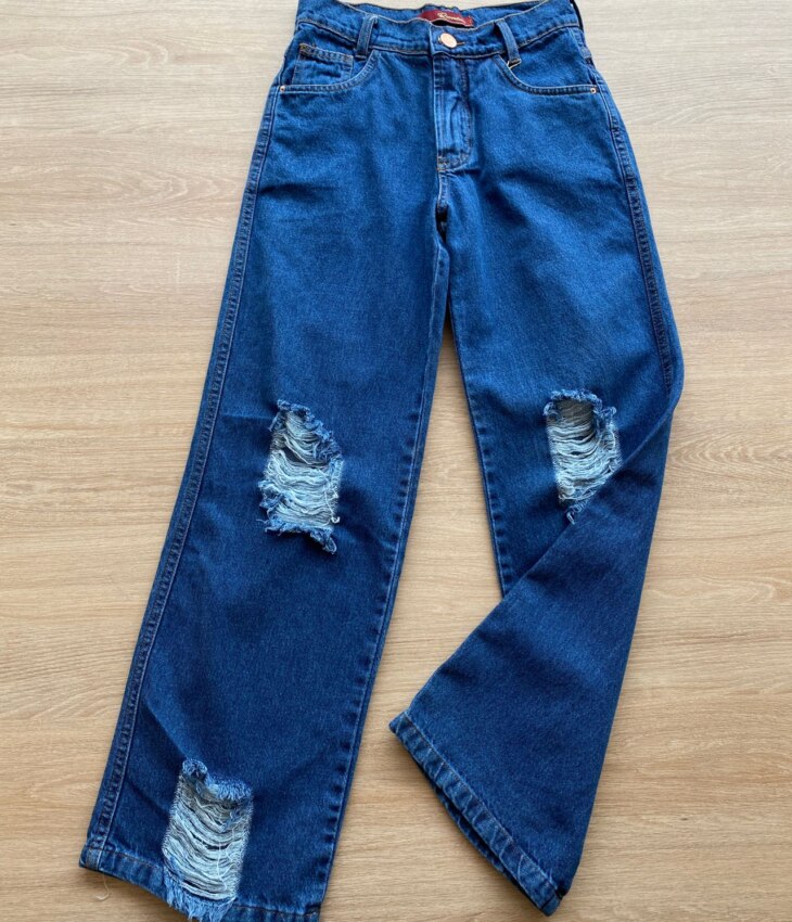 Calça Juvenil Feminina Jeans Wide Leg com Destroyed Fernanda Ramos Kids