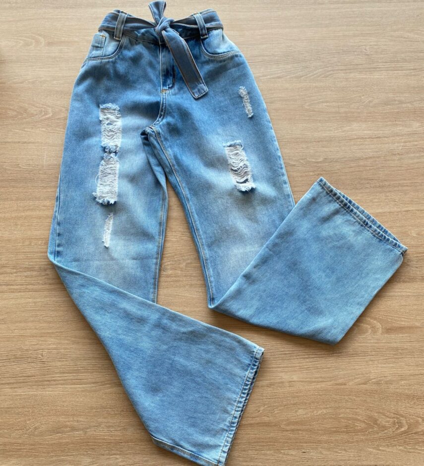 Calça Juvenil Feminina Wide Leg Jeans com Amarração Fernanda Ramos Kids
