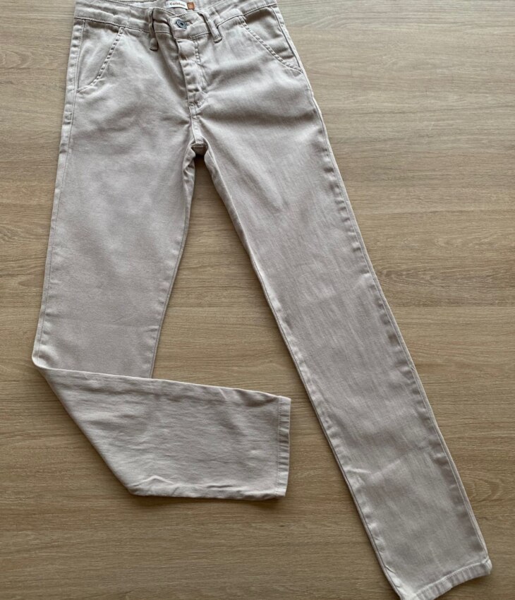 fernandaramoskids com br Calça Masculina Infantil Chino Sarja Bege com Bolsos1