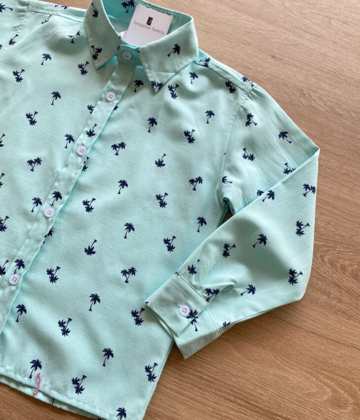fernandaramoskids com br Camisa Infantil Masculina Manga Longa Estampada Verde Água1