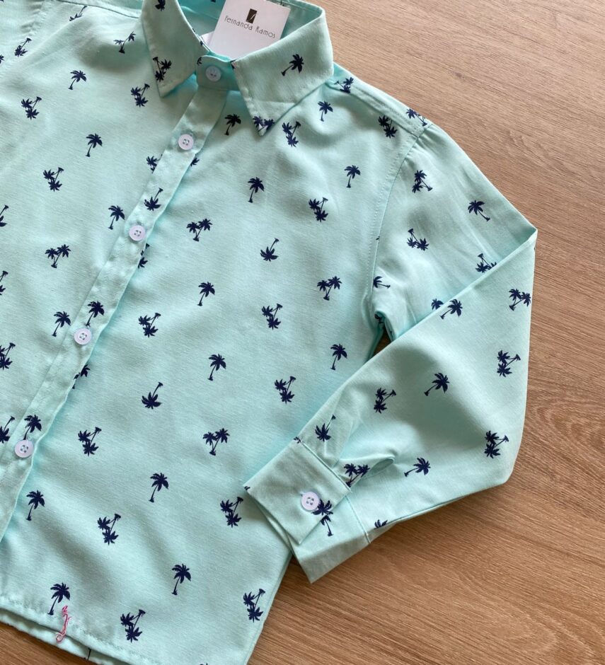 fernandaramoskids com br Camisa Infantil Masculina Manga Longa Estampada Verde Água1