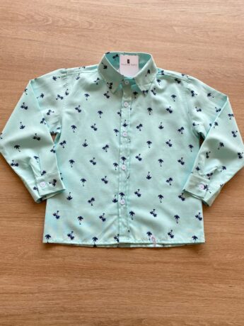 Camisa Infantil Masculina Manga Longa Estampada Verde Água Fernanda Ramos Kids