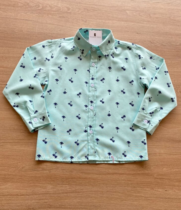 Camisa Infantil Masculina Manga Longa Estampada Verde Água Fernanda Ramos Kids