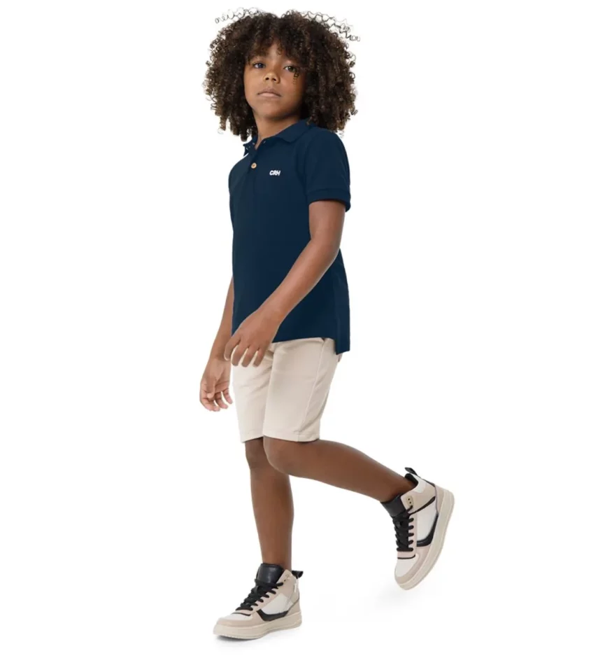 Camisa Polo Infantil Masculina Básica Azul Marinho Fernanda Ramos Kids