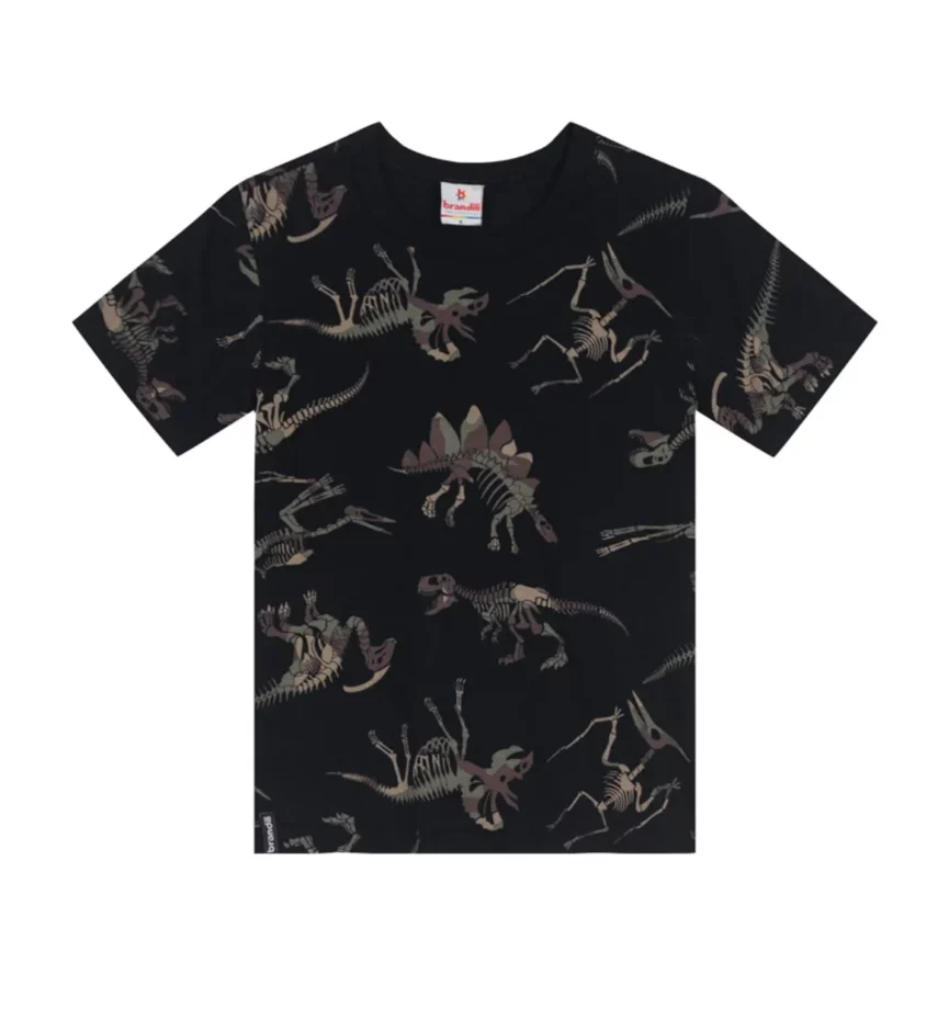 fernandaramoskids com br Camiseta Infantil Masculina Manga Curta Preta Dinossauros1