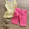 Conjunto Infantil Feminino Blusa Amarela Frutinhas e Bermuda Rosa Fernanda Ramos Kids