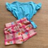 fernandaramoskids com br Conjunto Infantil Feminino Blusa Azul com Pompom e Short Estampado2