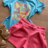 fernandaramoskids com br Conjunto Infantil Feminino Blusa Azul Splash e Short Rosa1