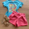 Conjunto Infantil Feminino Blusa Azul Splash e Short Rosa Fernanda Ramos Kids
