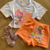 Conjunto Infantil Feminino Blusa Boxy Over e Short Laranja Neon Fernanda Ramos Kids